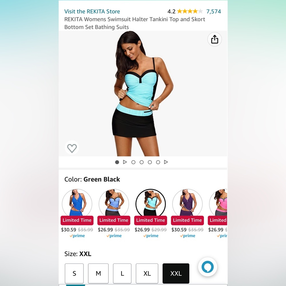 REKITA Womens Swimsuit Halter Tankini Top and Skort
Bottom Set Bathing Suits